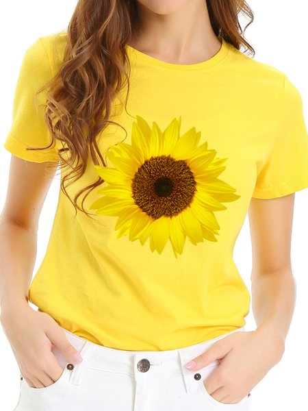 

T-Shirt Vintage Stampato Casuale, Giallo, Tops