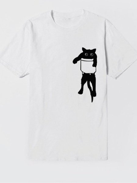 Casual Cat Printed T T shirt