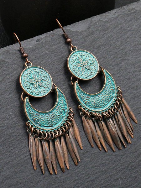 

Alloy Vintage Ring Long Tassel Earrings, As picture, Earrings
