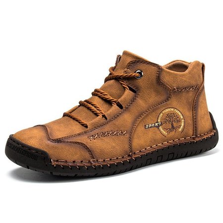 

Men Large Size Vintage Hand Stitching Comfort Soft Leather Boots, Yellow brown, Men Shoes