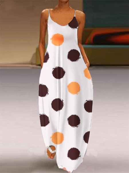 

Maxi Abito a Pois con Scollo a V con Tasche Casuale, Giallo, Dresses