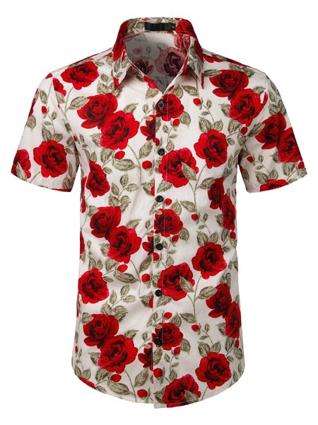

Camicetta Floreale di Cotone, Bianco, Men's Top