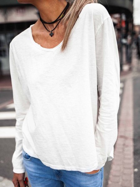 T-Shirt a Girocollo Casuale, Bianco, T-Shirts