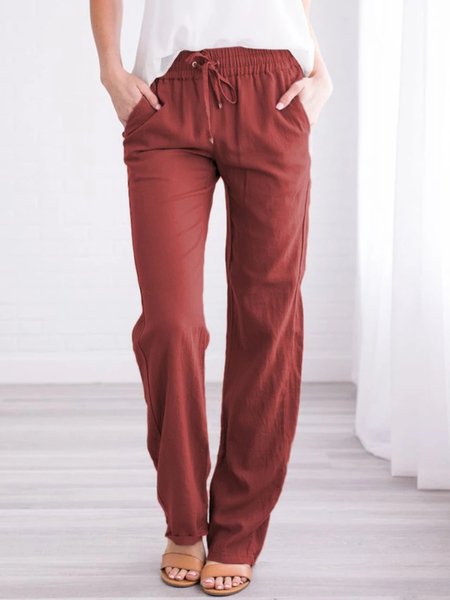 

Pantaloni Casuale di Lino, Vino rosso, Bottoms