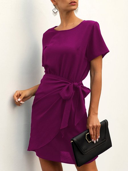 

Daily Shift Business Solid Mini Dress, Fuchsia, Mini Dresses