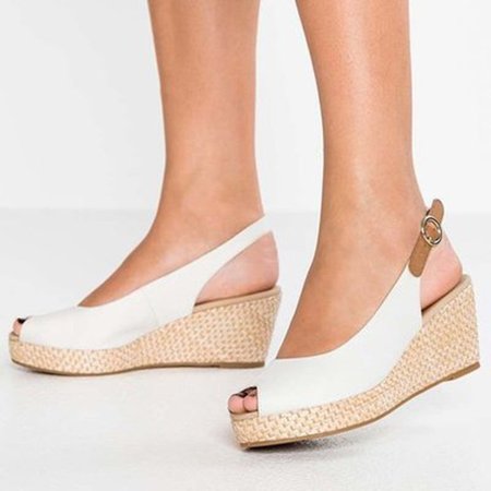 

Sandali con Tacco a Zeppa a Punta Aperta PU Casuale, Bianco, Sandals