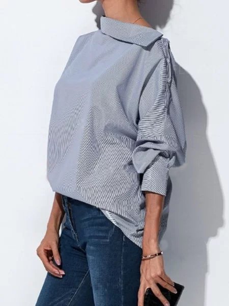 

Stripe Round Neck Casual Striped Long Sleeve Top, Black, Blouses & Shirts