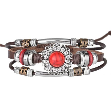 

Beaded Turquoise with diamond Leather Bracelet, Red, Jewelry