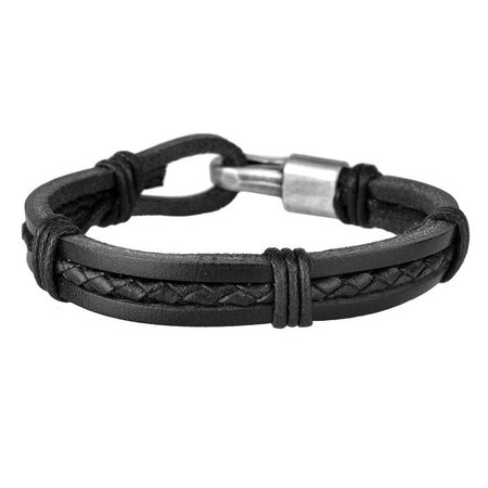 

Leather braided alloy hook winding Bracelet, Black, Bracelets