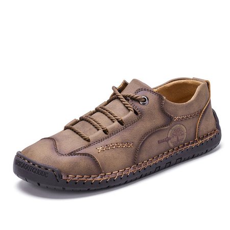 

Men Hand Stitching Leather Non Slip Soft Sole Outdoor Flats, Khaki, Men's flat & loafers