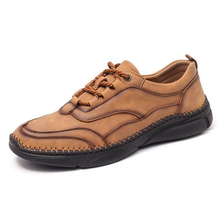 

Men Hand Stitching Leather Non-slip Flats, Yellow, Men's flat & loafers