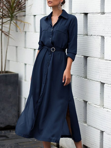 

Slit A-line Work Casual Maxi Dress, Purplish blue, Maxi Dresses