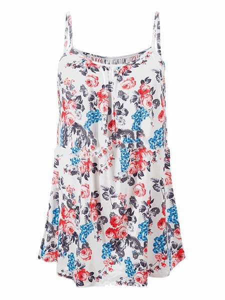 

Women Plus Size Printed Spaghetti Casual Cami Tops, White, Shirts & Blouses