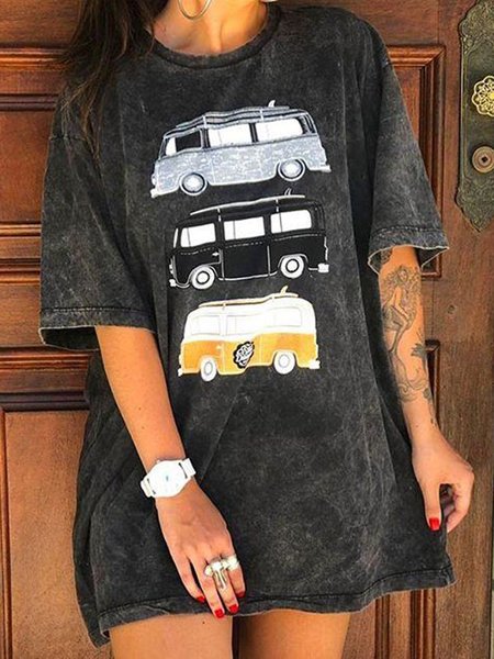 

Black Print Casual Crew Neck Tshirt Shirts & Tops, Tops