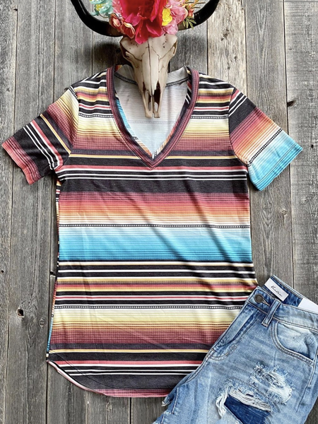 

Short Sleeve V Neck Printed Shirts & Tops, Multicolor, Tops