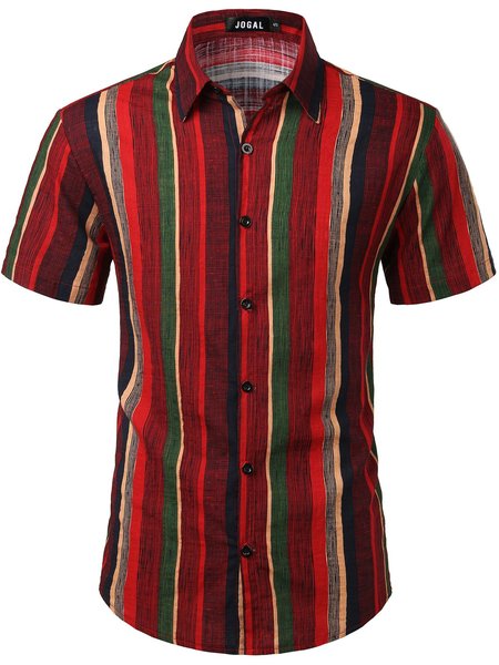

Stripes Printed Shirt Collar Shirts & Tops, Wine red, Men's Top