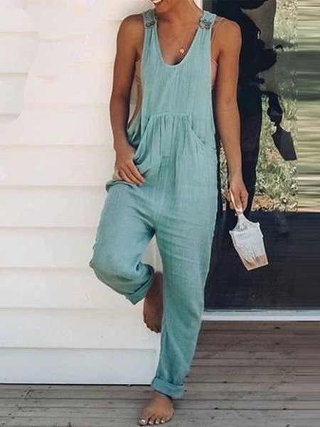 

Tuta da Lavoro Casuale con Scollo a V, Blu, Jumpsuits