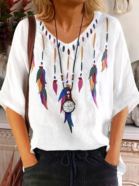 

Women Shift Half Sleeve Casual V Neck Tops, White, Tops