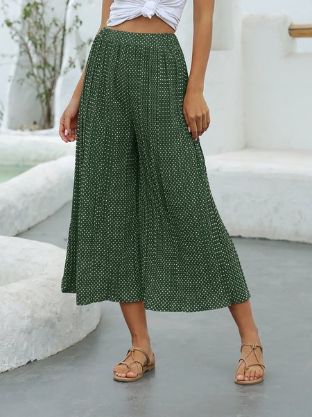 

Pleated Casual Wide Leg Pants, Darkgreen, Wide Leg Pants