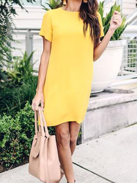 

Vintage Linen Shift Knitting Dress, Yellow, Mini Dresses