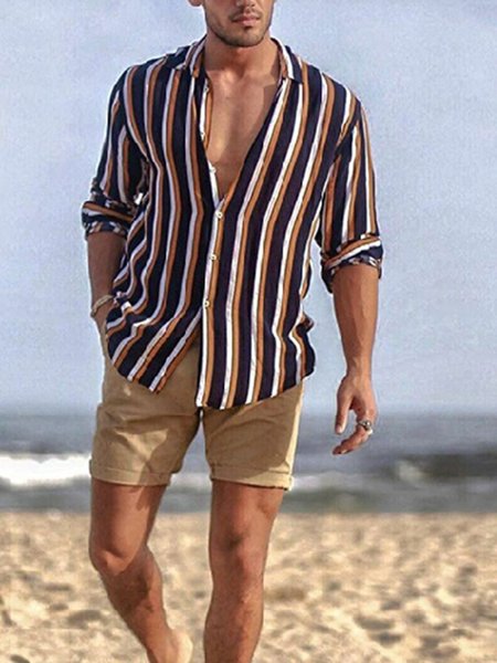 

Khaki Shirt Collar Basic Shirts & Tops, Men's Floral shirt