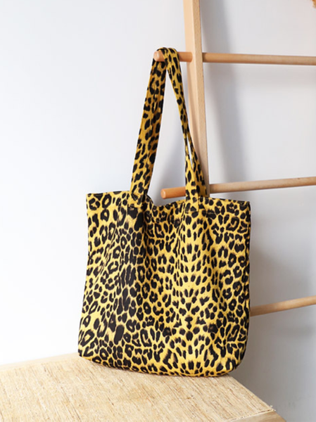 Canvas Leopard Shoulder Bags, Yellow, Women's Bags