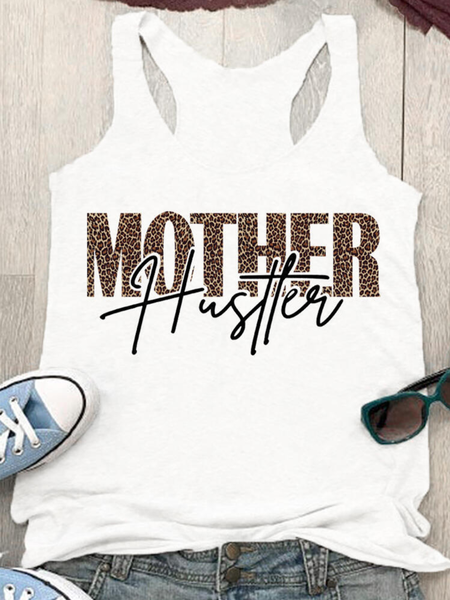

Top Leopardo Lettera Casuale, Bianco, Tank Top
