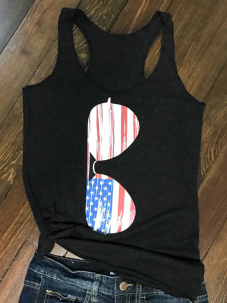 

Printed Casual Sleeveless Cotton-Blend Shirts & Tops, Black, Tops