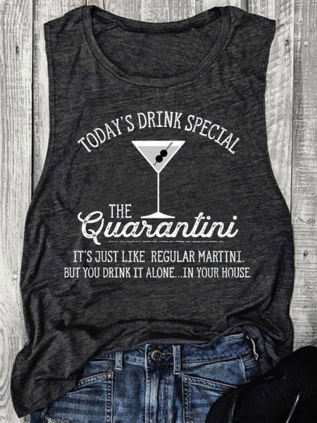 

Top Casuale Lettera di Misto Cotone, Grigio, Tank Top