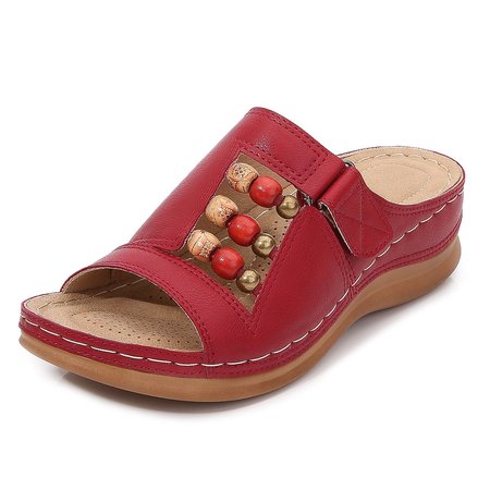 

Leather Summer Slippers, Red, Slippers