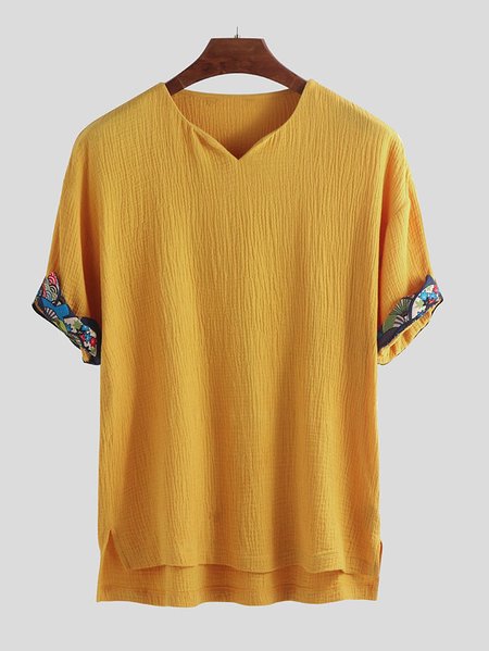

Men's Cotton Printed Basic Shirts, Yellow, Men's Top