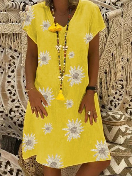 

Abito Stampato A-line, Giallo, Dresses
