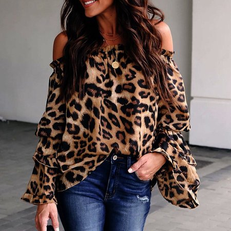

Leopard Long Sleeve Shift T-shirt, T-Shirts