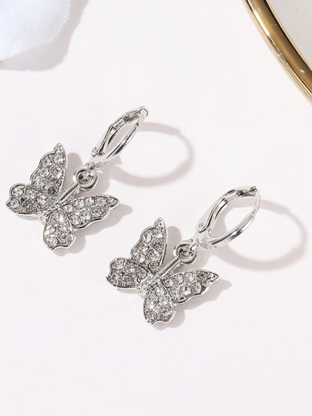 

Women Alloy Butterfly Earrings, Silver, Earrings