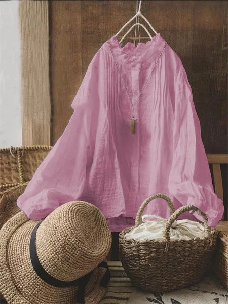 

Top Vintage Tinta unita taglia grande a Maniche Lunghe Casuale, Rosa rosso, Blouses & Shirts