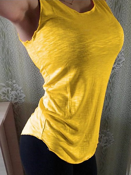 

Casual Candy-colored Stretch-neck Bottoming Slim-fit Vest, Yellow, Tanks & Camis