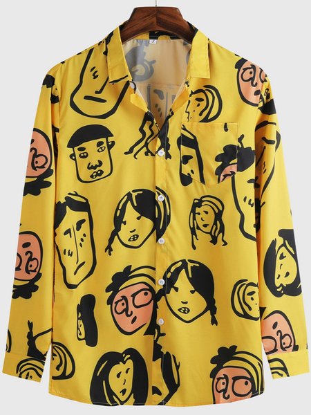 

Camicetta Bohemian con Scollo a V Stampato di Cotone, Giallo, Men's Top