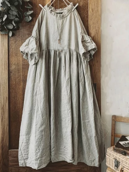 

Abito Casuale a Maniche Corte di Misto Cotone, Grigio, Casual Dresses