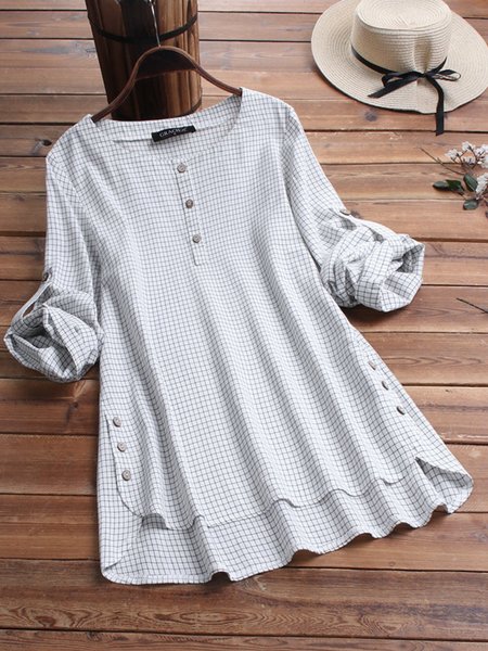 

Simple Long Sleeve Round Neck Shirts & Tops, White, Tops