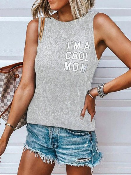 

Top Stampato Floreale di Cotone, Grigio chiaro, Tank Top