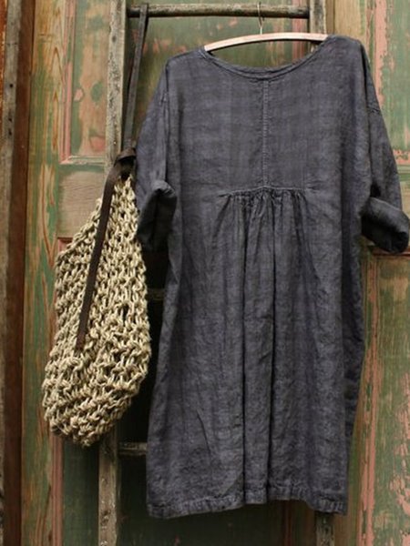 Top a Girocollo Geometrico Casuale di Misto Cotone, Nero, Casual Dresses