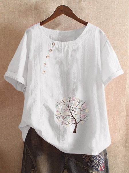 

Casual Printed Crew Neck T-shirt, White, T-Shirts