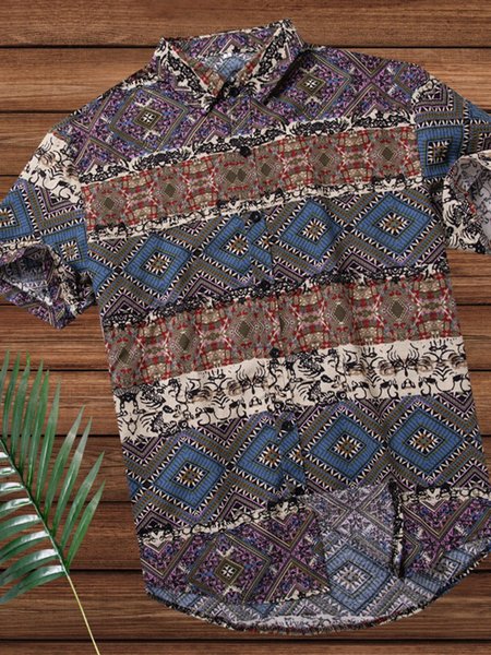 

Camicia Tribale di Misto Cotone, Viola, Men's Top