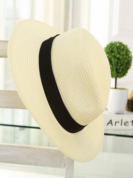 

zolucky Vintage Plain Foldable Flat Eave Straw Wide Brim Holiday Casual Hats, White, Hats