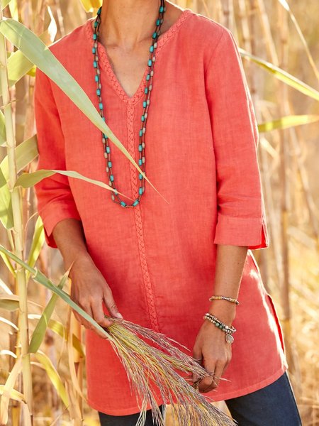 

Top Casuale con Scollo a V, Rosa rosso, Tops