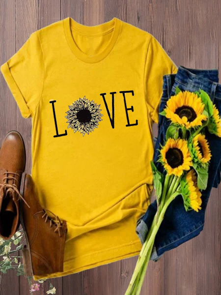 

Zolucky Yellow Women Cotton Crew Neck Graphic Short Sleeve Casual Shirts & Tops, T-Shirts