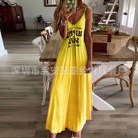 

Sundress Tie-Dye Spaghetti-Strap V Neck Letter Maxi Knitting Dress, Yellow, Maxi Dresses