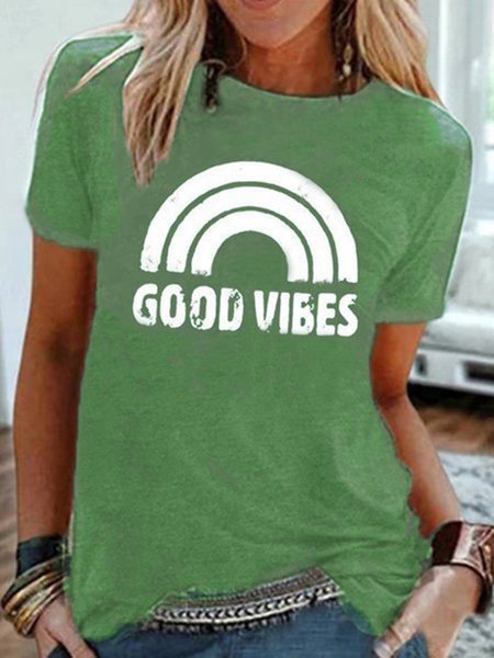 

zolucky Plus Size Short Sleeve Vintage Cotton-Blend T-shirt, Green, T-Shirts