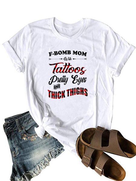 

T-Shirt Casuale Lettera, Bianco, Tops
