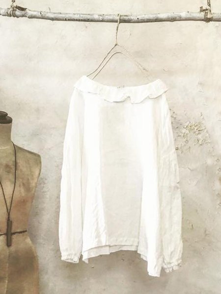 

Roselinlin Vintage Plain Plus Size Long Sleeve Casual Top, White, Tees & T-shirts